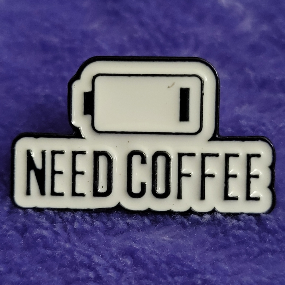 Need Coffee Low Battery Enamel Pin - Picture 9 of 10